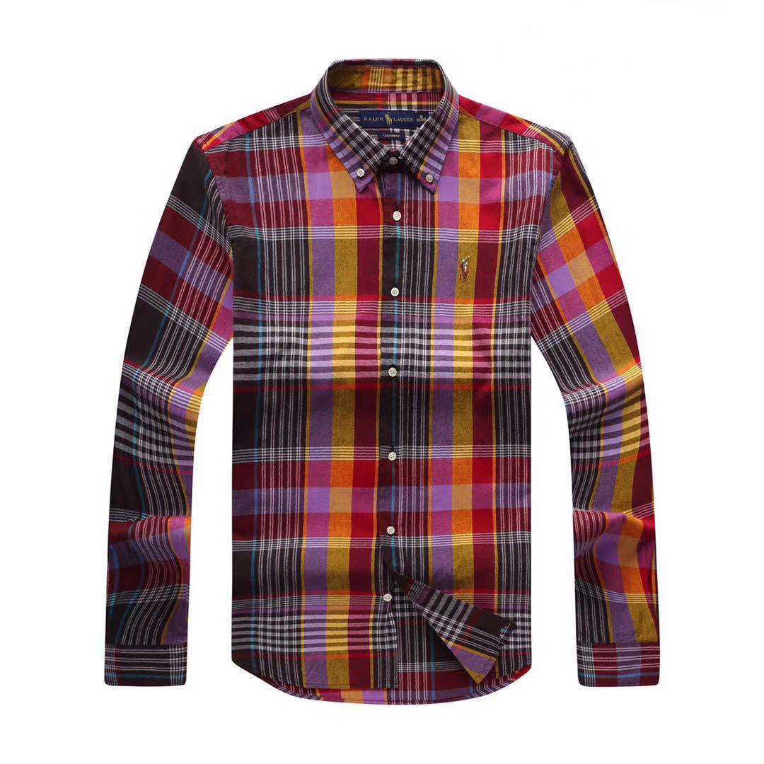 PRL Men's Checkered Yellow Red Purple Button-Down Long Sleeve Shirt - Obeezi.com