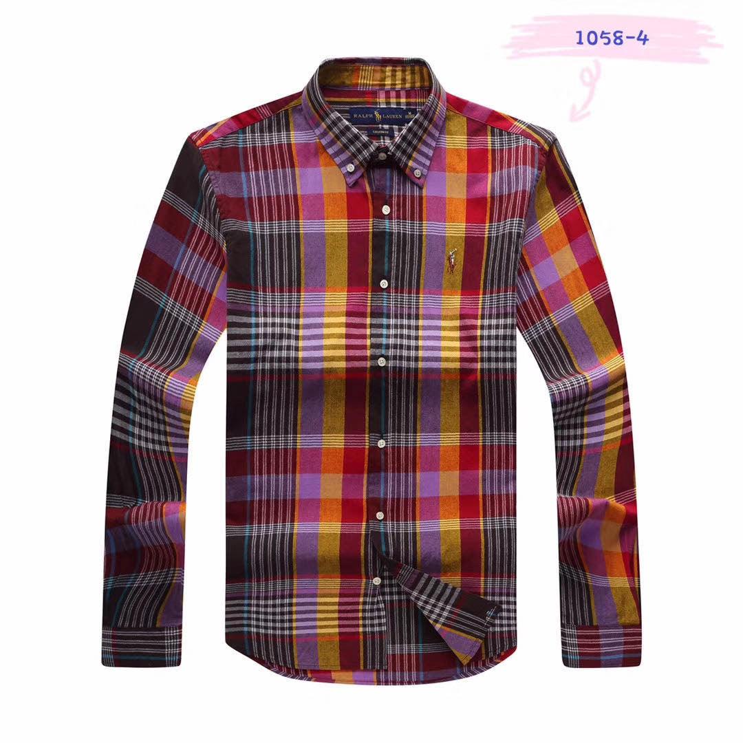 PRL Men's Checkered Yellow Red Purple Button-Down Long Sleeve Shirt - Obeezi.com