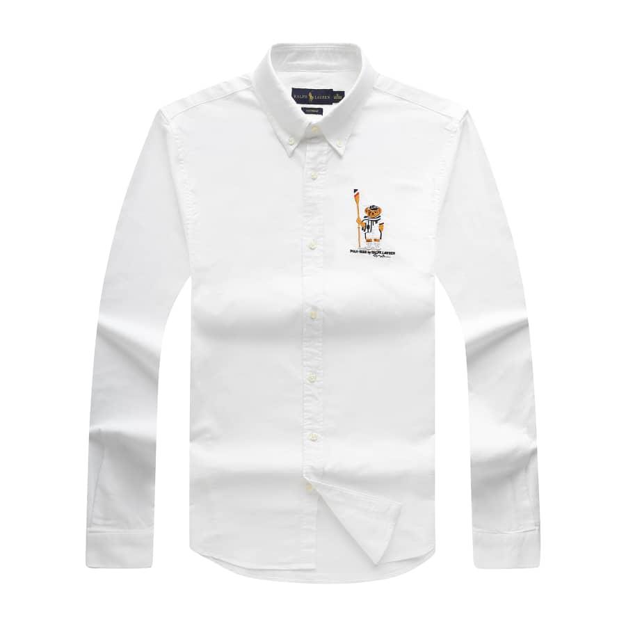 PRL Men's Cotton Bear Logo Embroidered White Button Down Shirt - Obeezi.com