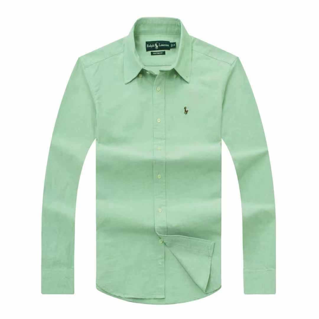 PRL Men's Plain Cotton Logo Embroidered Green Button Down Long Sleeve Shirt - Obeezi.com