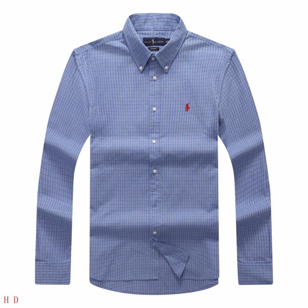 PRL Plain Men's Casual Blue Crest Check Longsleeve Shirt - Obeezi.com