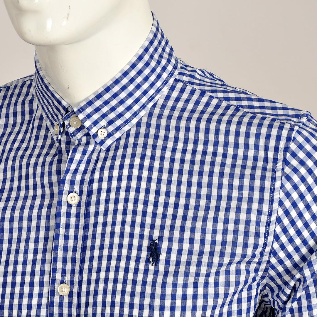 PRL Smart Light Weight Checkboard Button Down Long Sleeve Shirt- Blue - Obeezi.com