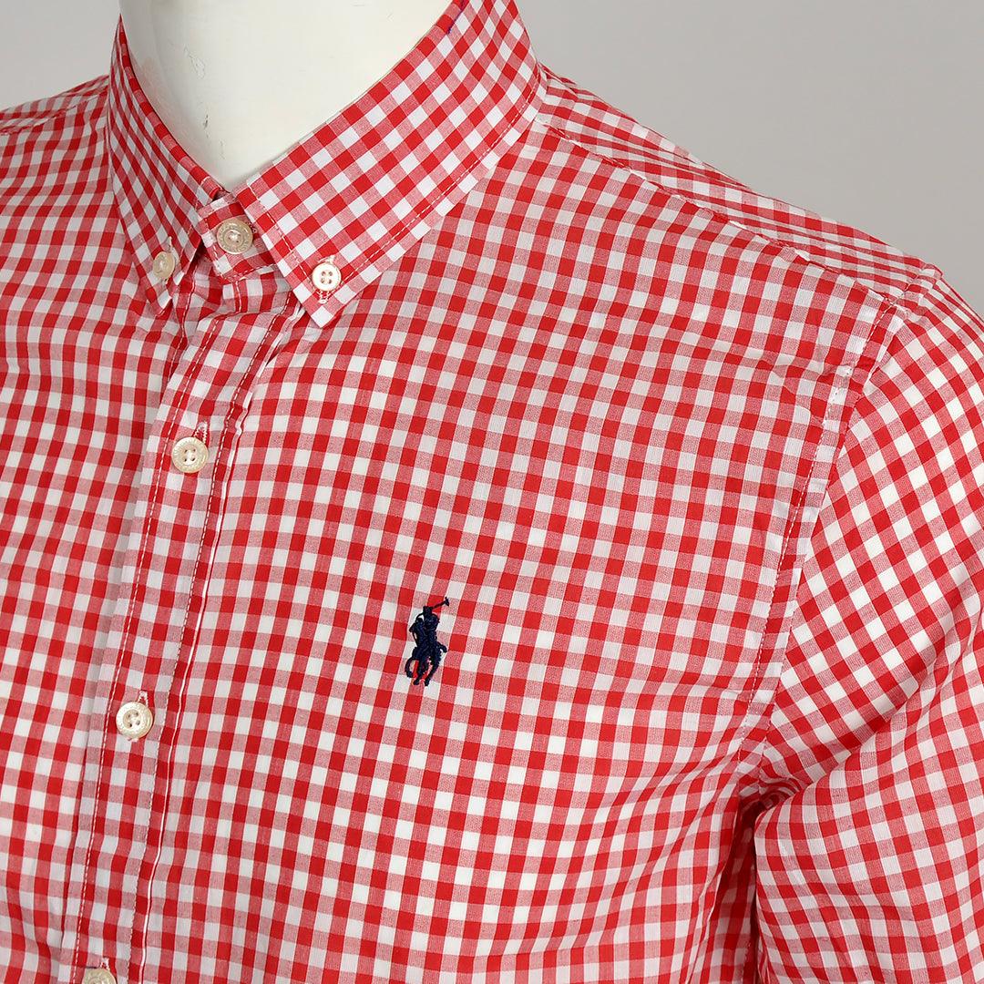 PRL Smart Light Weight Checkboard Button Down Long Sleeve Shirt- Red - Obeezi.com