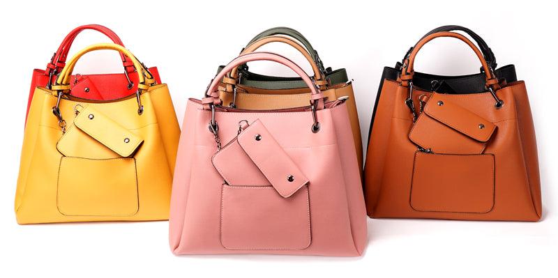 Prolific Colourful 3 in 1 Genuine Leather Women Khaki Handbags - Obeezi.com