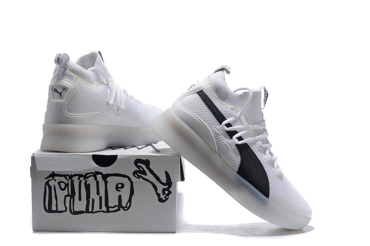 PUMA Clyde Court-Disrupt All White With Black logo Sneakers - Obeezi.com