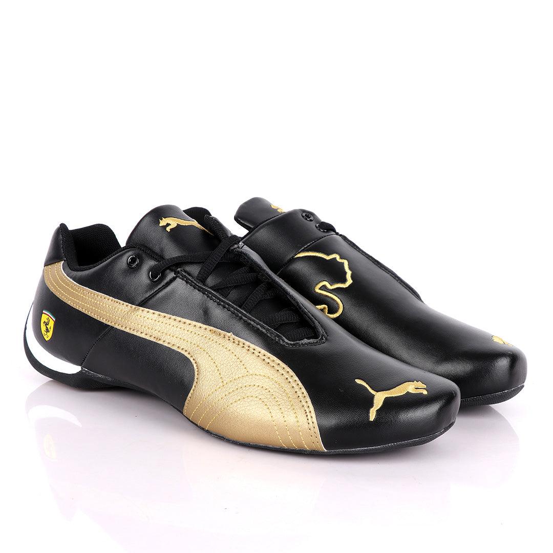 Puma Future Cat Black And Gold Leather Sneakers - Obeezi.com