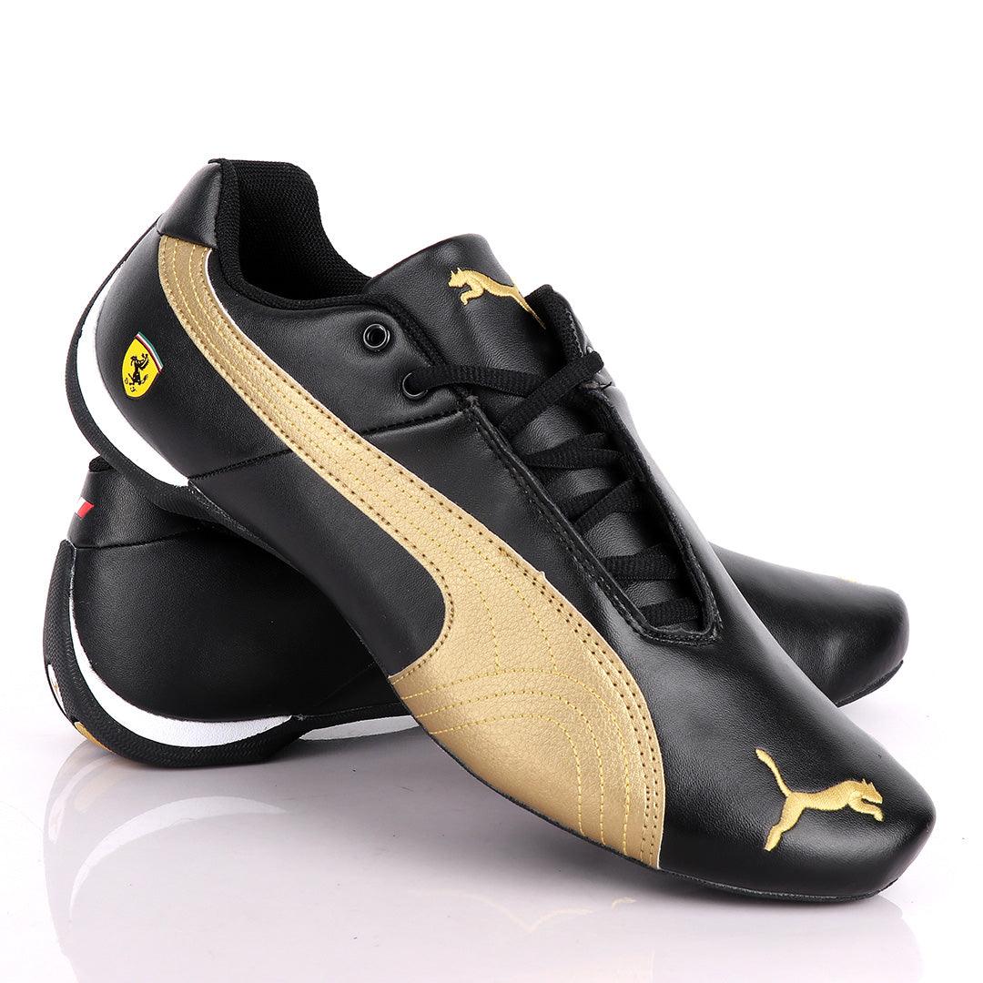 Puma Future Cat Black And Gold Leather Sneakers - Obeezi.com