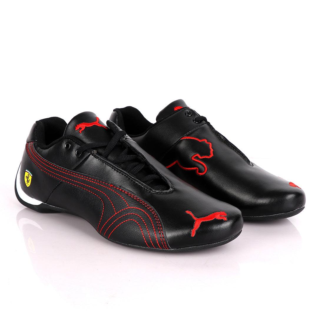 Puma Future Super Cat Leather Sneakers Black Red - Obeezi.com