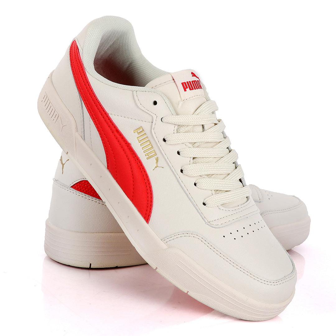 Puma Soft Foam Optimal Comfort Off-White And Red Leather Sneakers - Obeezi.com