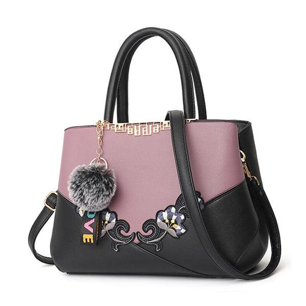 Purple Black French Fur Cham Shape Tote Handbag - Obeezi.com