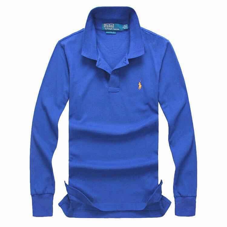 R L Long-sleeved Small Pony T-shirt Polo Blue - Obeezi.com