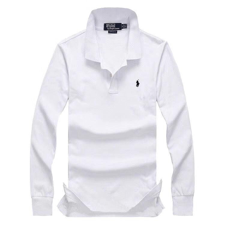 R L Long-sleeved Small Pony T-shirt Polo White - Obeezi.com
