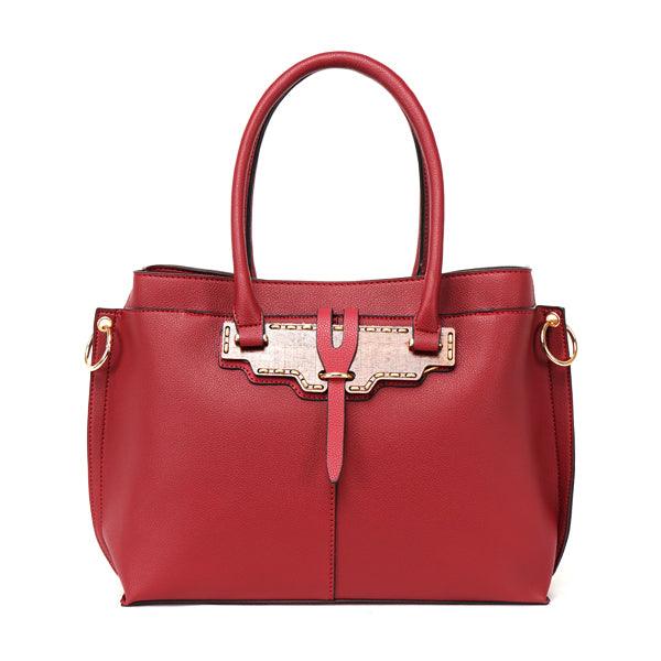 Rad Red Leather 3 In 1 Handbag With Wood Trimmings - Obeezi.com
