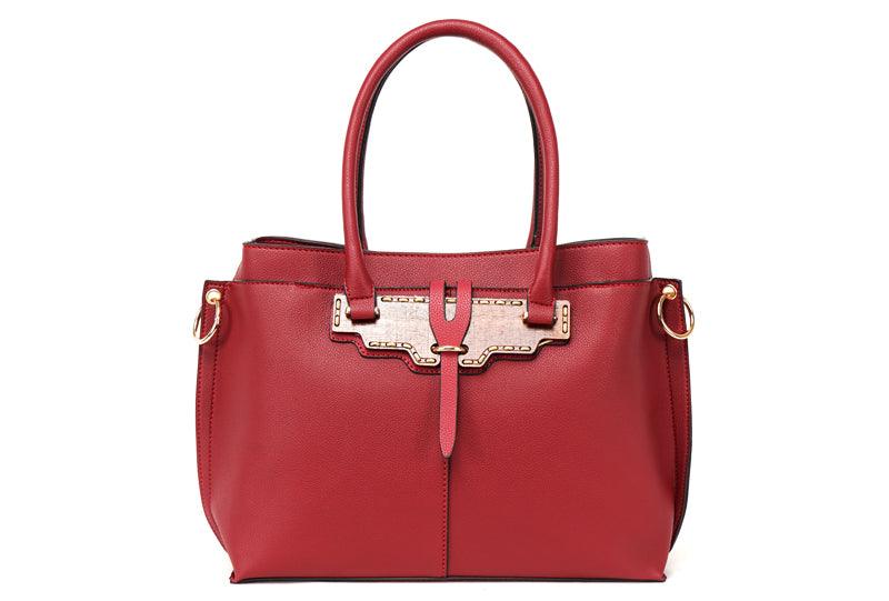 Rad Red Leather 3 In 1 Handbag With Wood Trimmings - Obeezi.com