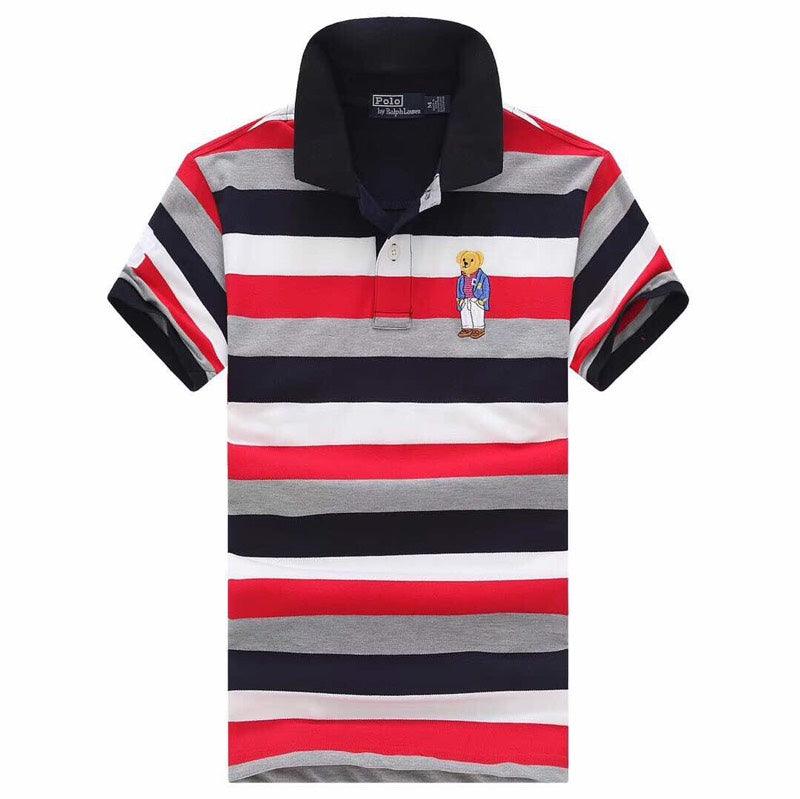 Ralph Lauren Polo Shirt Black Red White Ash Stripe Custom Fit - Obeezi.com