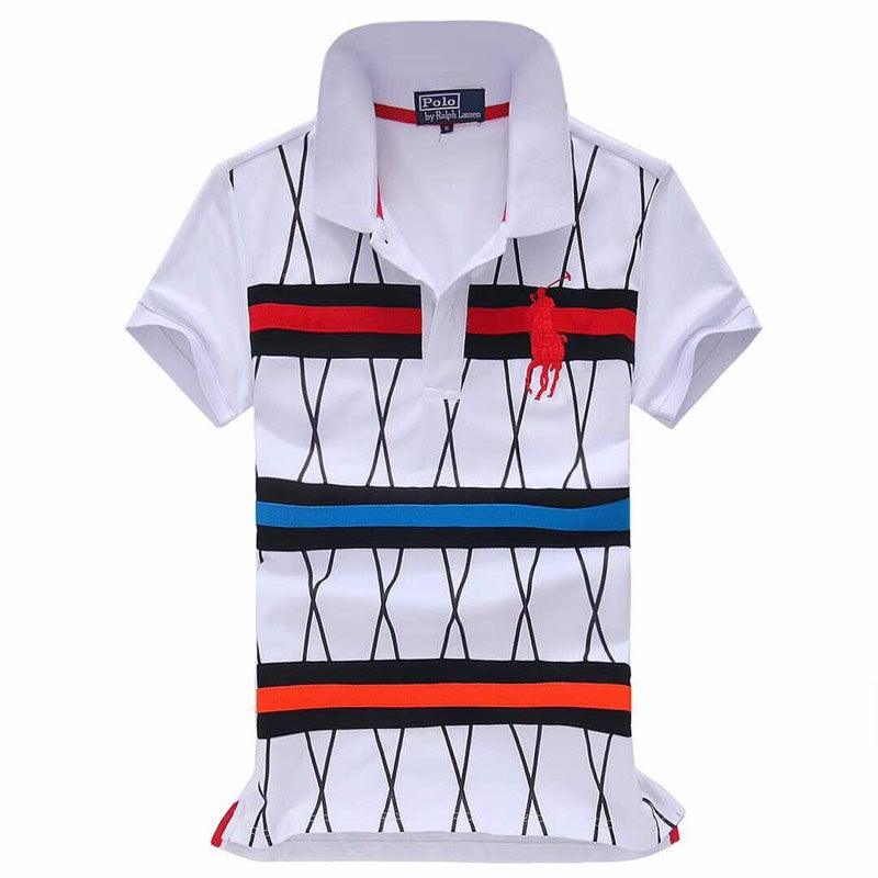 Ralph Lauren Strip Colorful Pony in white Red polo - Obeezi.com