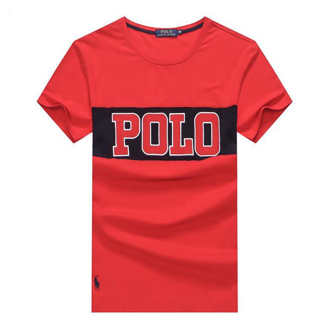 Rapo Cotton Logo Print T-Shirt with Crew Neck- Red - Obeezi.com