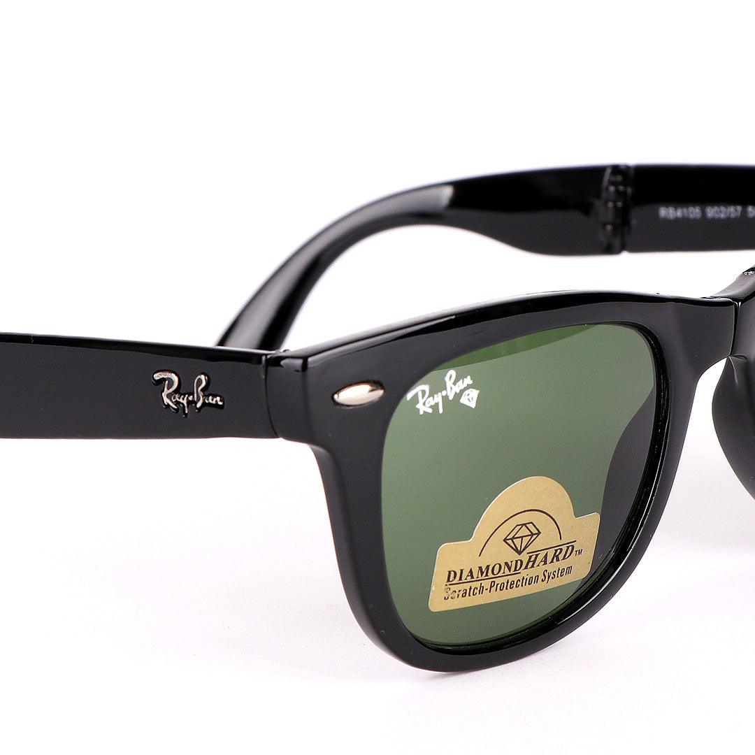 Ray-Ban 4105 Foldable Wayfarer Black With Green Lens Sunglasses - Obeezi.com