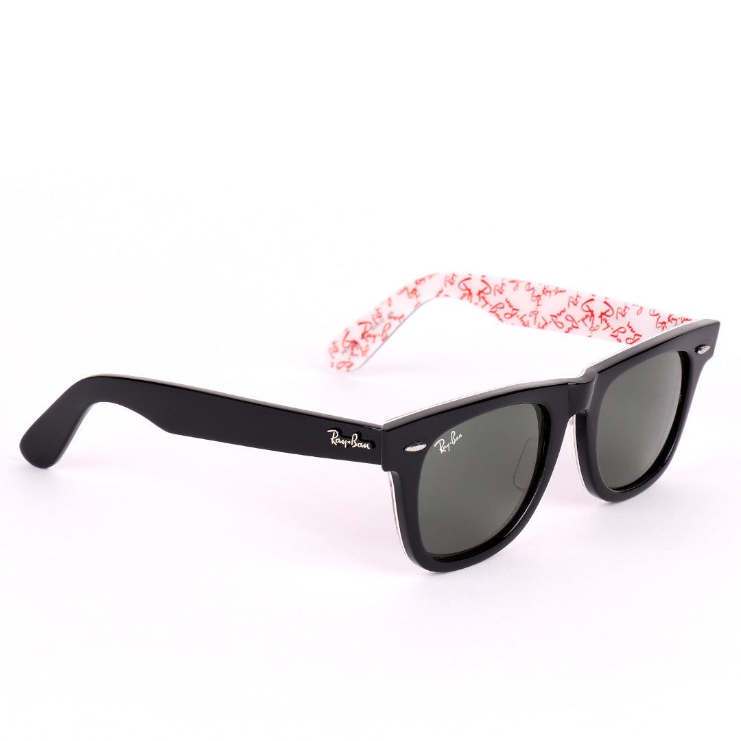 Ray-Ban All Black Wayfarer Red Signature Scripted Sunglasses - Obeezi.com