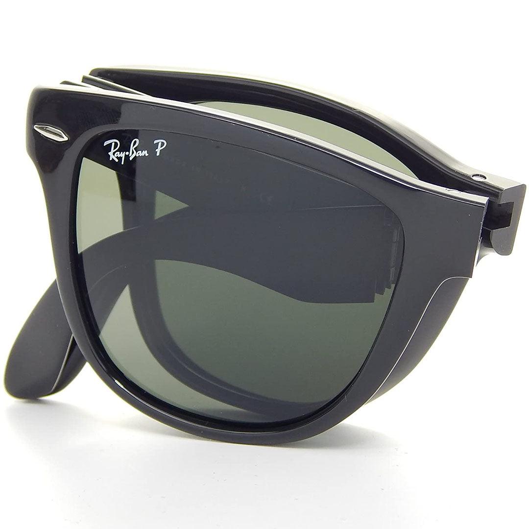 Ray-Ban Foldable Wayfarer Black And Green Lens Sunglasses - Obeezi.com
