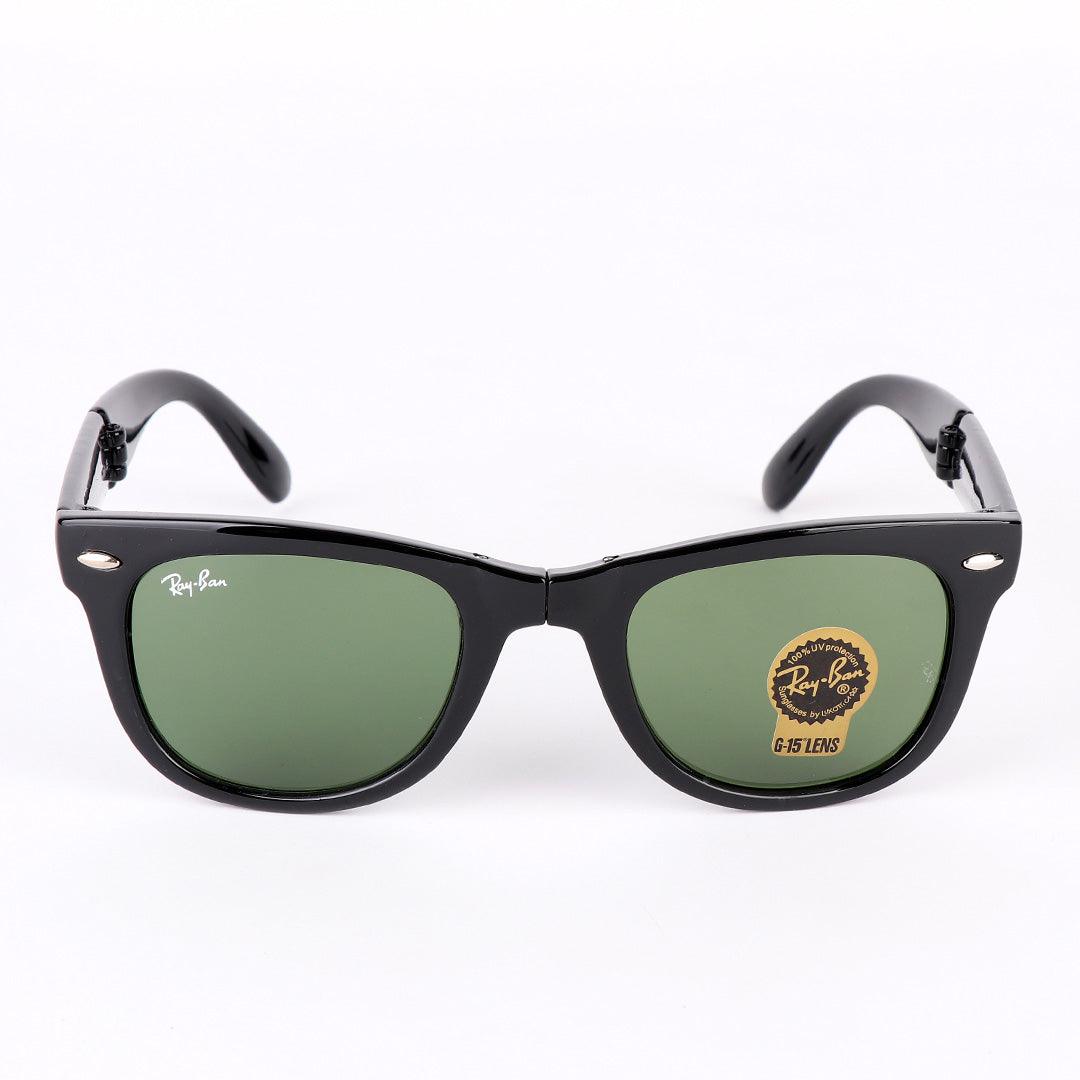 Ray-Ban Foldable Wayfarer Black And Green Lens Sunglasses - Obeezi.com