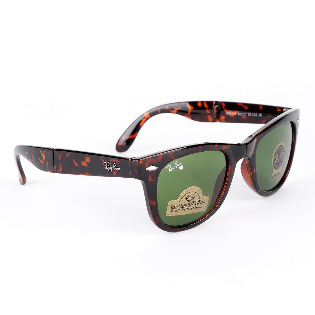 Ray-Ban Foldable Wayfarer Brown And Green Lens Sunglasses - Obeezi.com