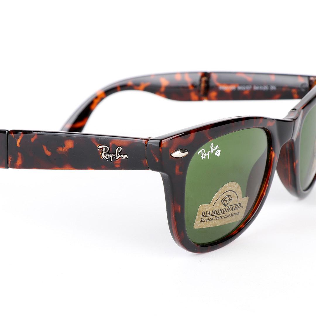 Ray-Ban Foldable Wayfarer Brown And Green Lens Sunglasses - Obeezi.com