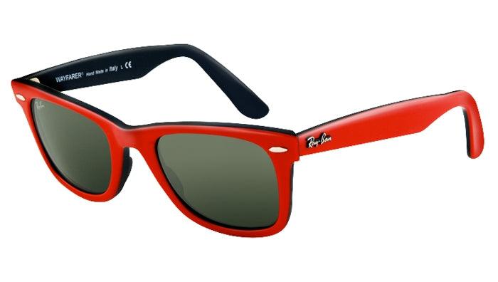 Ray Ban RB2140 Wayfarer Sunglasses Red Frame Crystal Green Polar - Obeezi.com