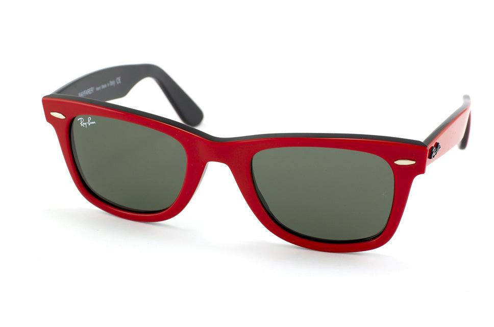 Ray Ban RB2140 Wayfarer Sunglasses Red Frame Crystal Green Polar - Obeezi.com