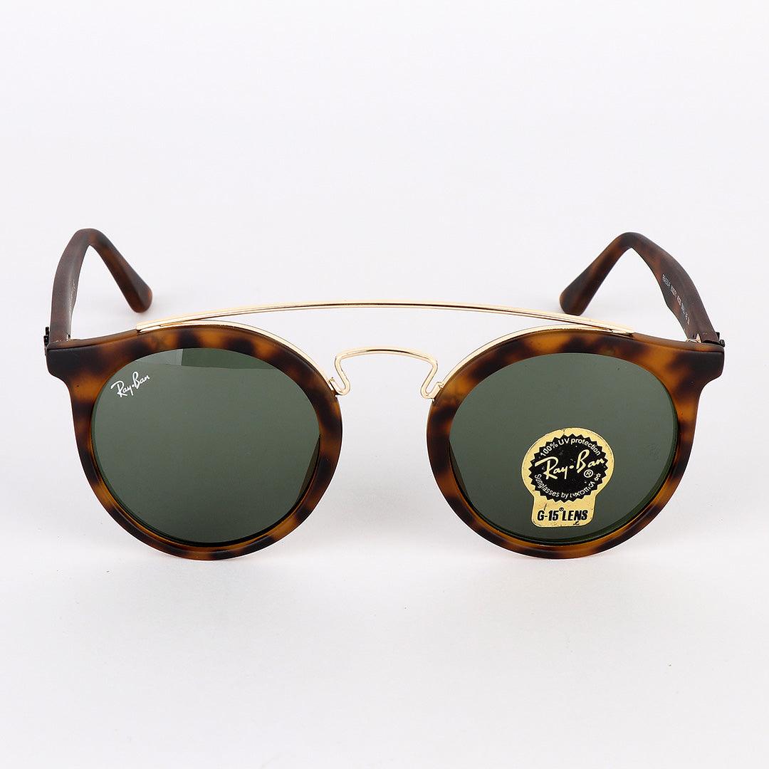 Ray-Ban Round Frame And Gold Metal Animal Skin Sunglasses - Obeezi.com