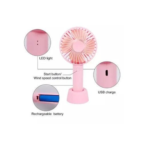Rechargeable Mini Usb Hand Fan + Base + Battery- Green - Obeezi.com
