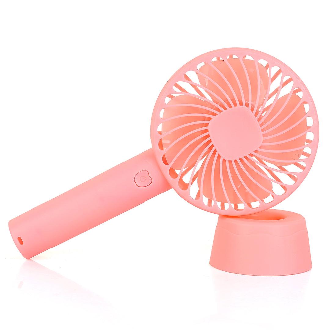 Rechargeable Mini Usb Hand Fan + Base + Battery- Pink - Obeezi.com