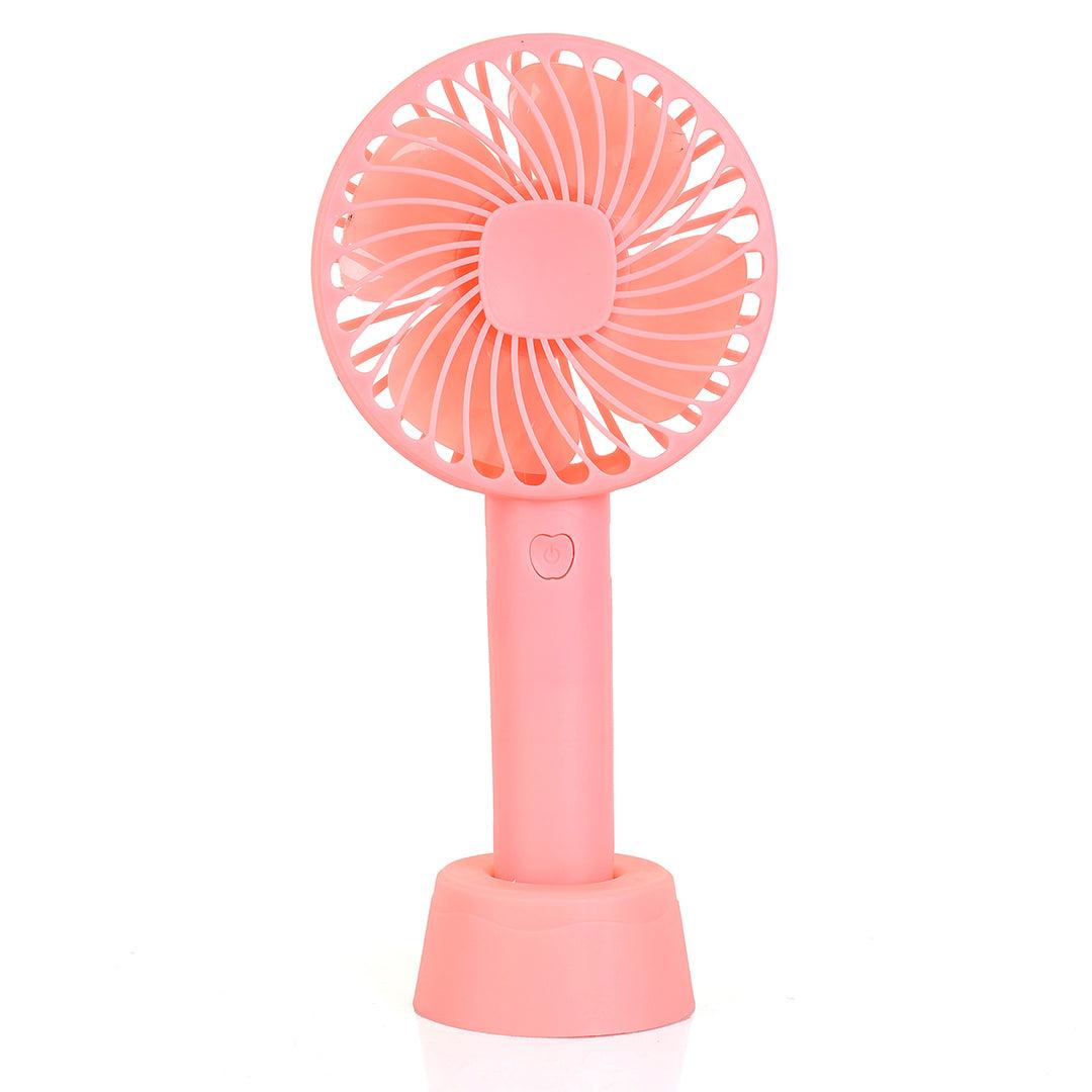 Rechargeable Mini Usb Hand Fan + Base + Battery- Pink - Obeezi.com