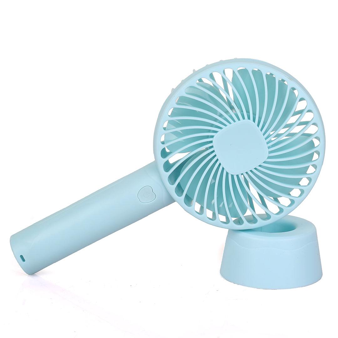 Rechargeable Mini Usb Hand Fan + Base + Battery- Sky Blue - Obeezi.com