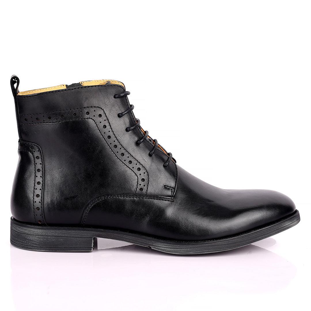Renato Dulbecc High Ankle Perforated Lace Up Black Formal Shoe - Obeezi.com