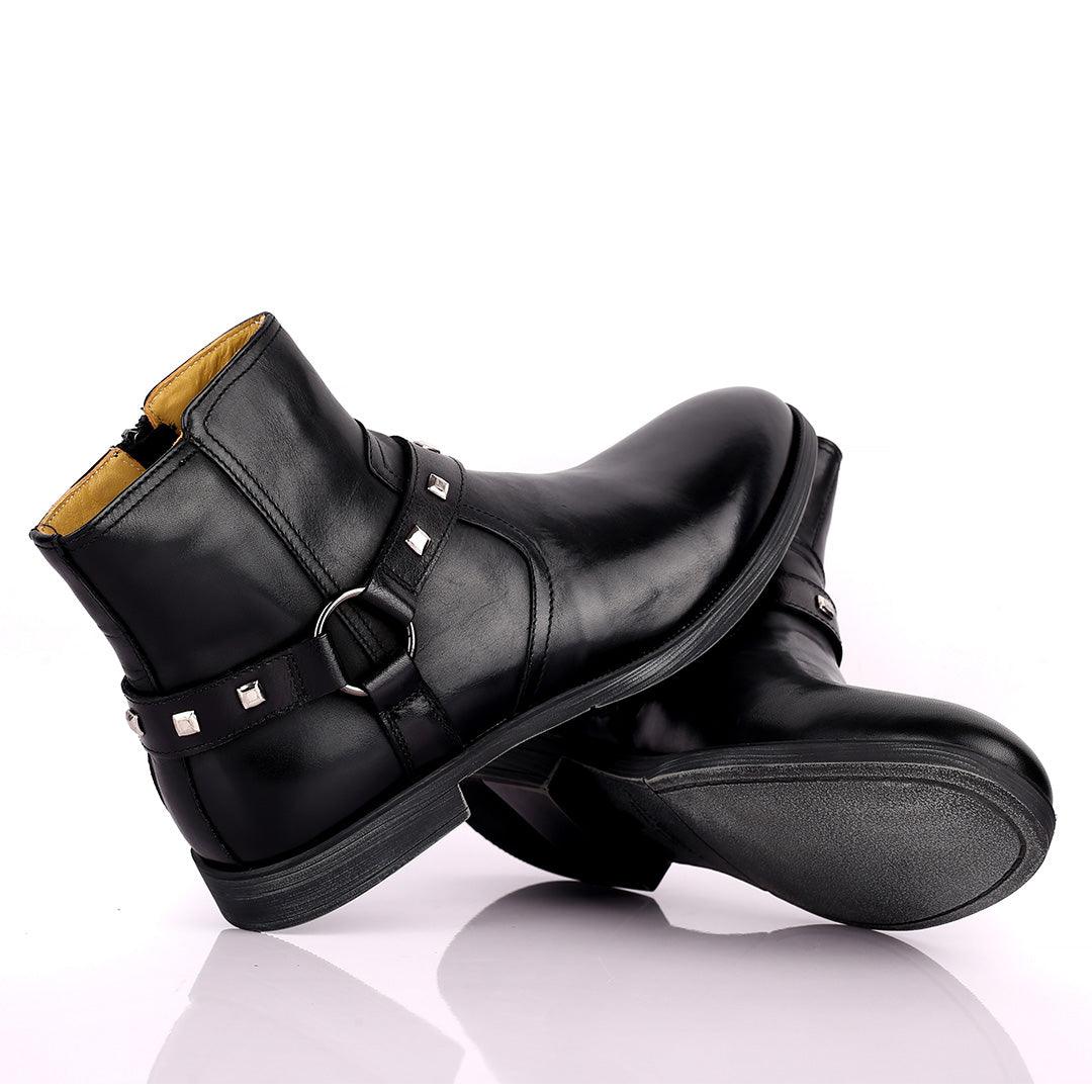 Renato Dulbecc High Ankle Shoe With Belt and Silver Design Formal Shoe - Obeezi.com