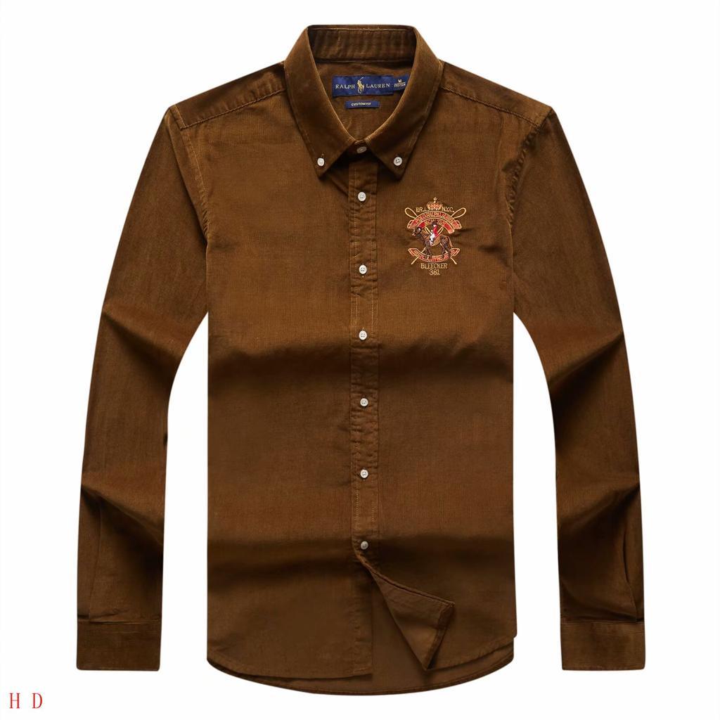 RL Custom Fit Brown BLEECKER Suede Long-Sleeve Shirt - Obeezi.com