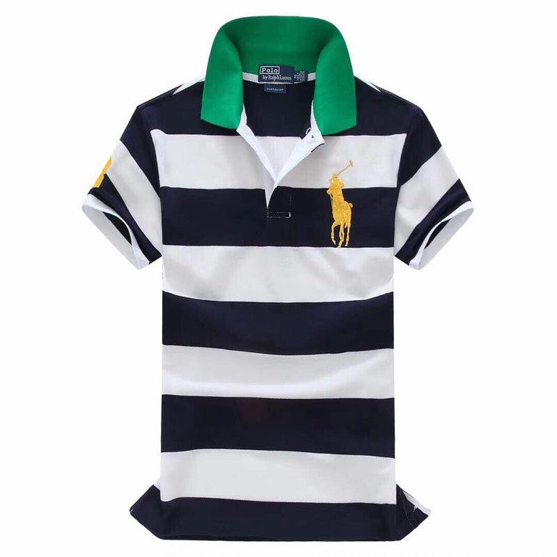RL Custom Fit Candy Color Block Stripes Big Pony Polo Shirt White Green - Obeezi.com