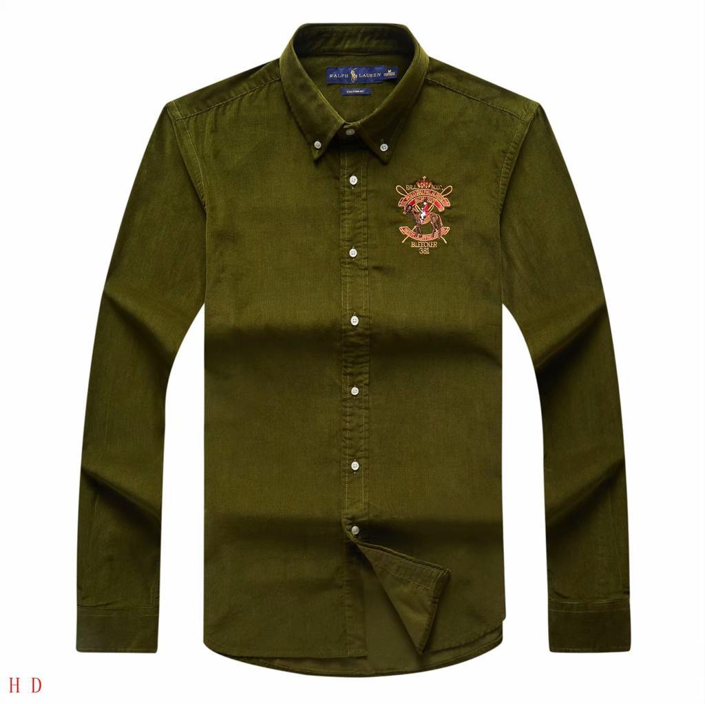 RL Custom Fit Green BLEECKER Suede Long-Sleeve Shirt - Obeezi.com