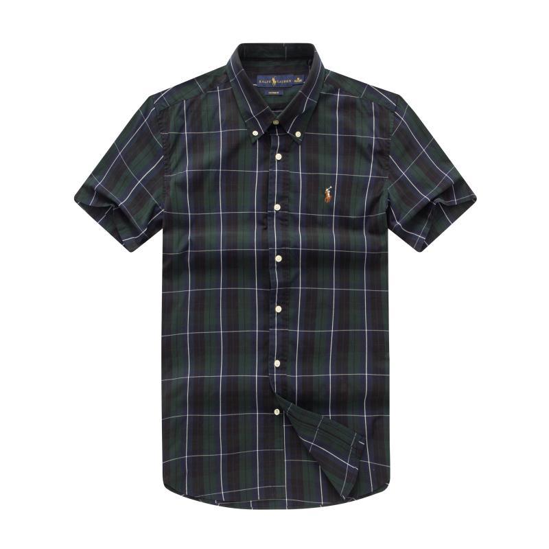 RL Custom Fit Short Sleeve Men's Button Down Oxford Shirt-NavyBlue - Obeezi.com
