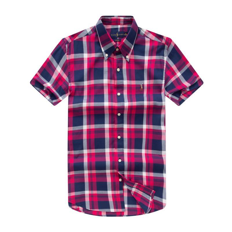 RL Custom Fit Short Sleeve Men's Button Down Oxford Shirt-Pink - Obeezi.com
