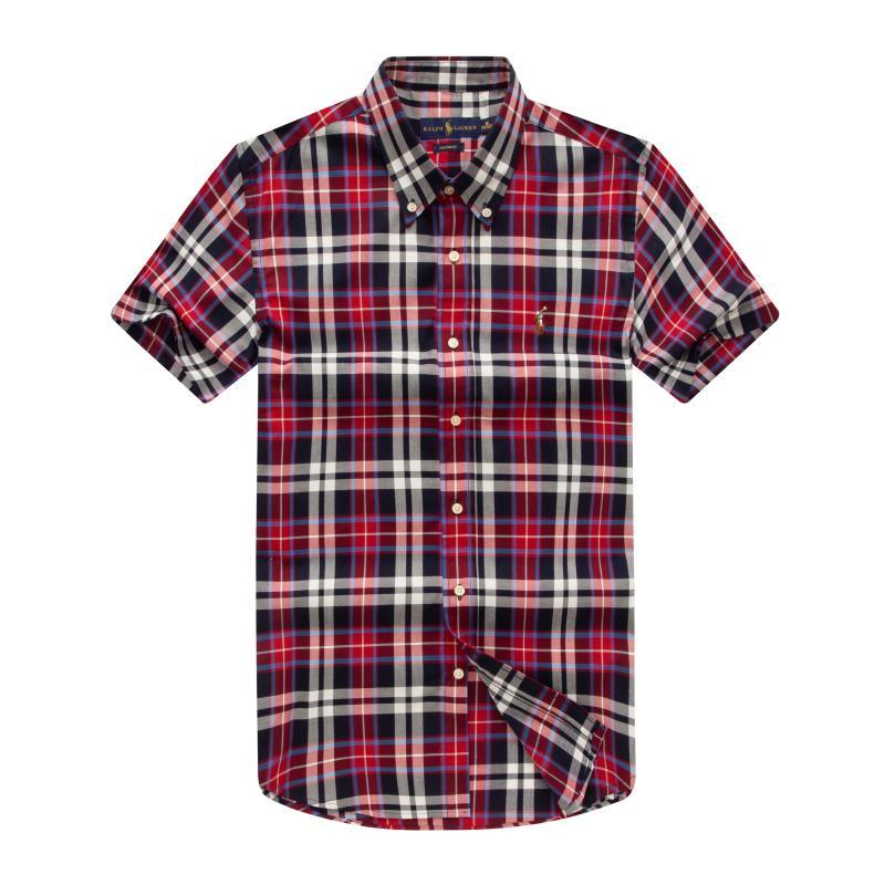 RL Custom Fit Short Sleeve Men's Button Down Oxford Shirt-Red - Obeezi.com