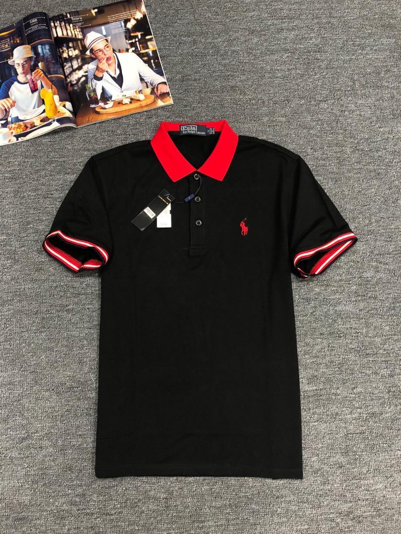 RL Custom Fit Small Horse Black with Red Collar Polo - Obeezi.com