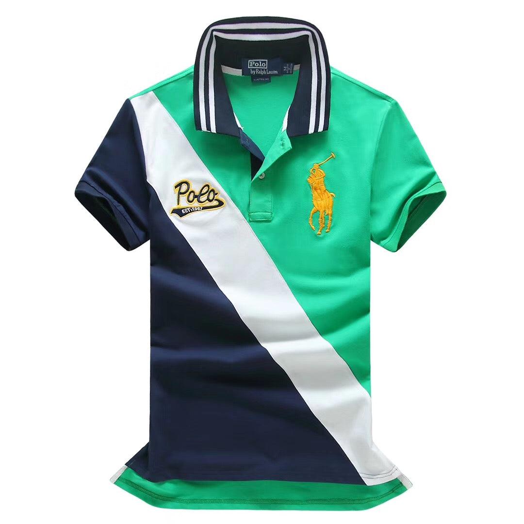 RL Custom Fitted Green/Blue Short Sleeve Polo - Obeezi.com