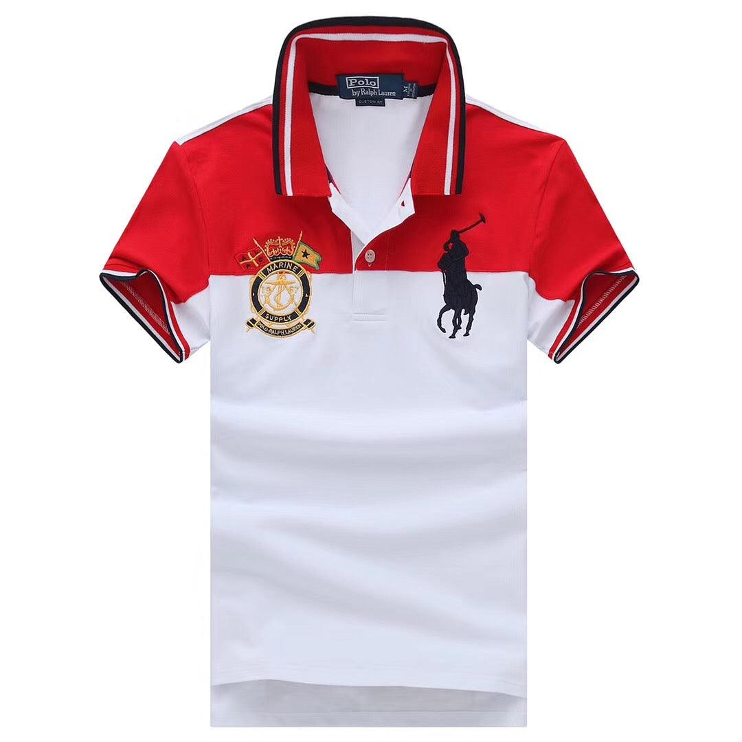RL Custom Fitted Marine wht/Red Short Sleeve Polo - Obeezi.com