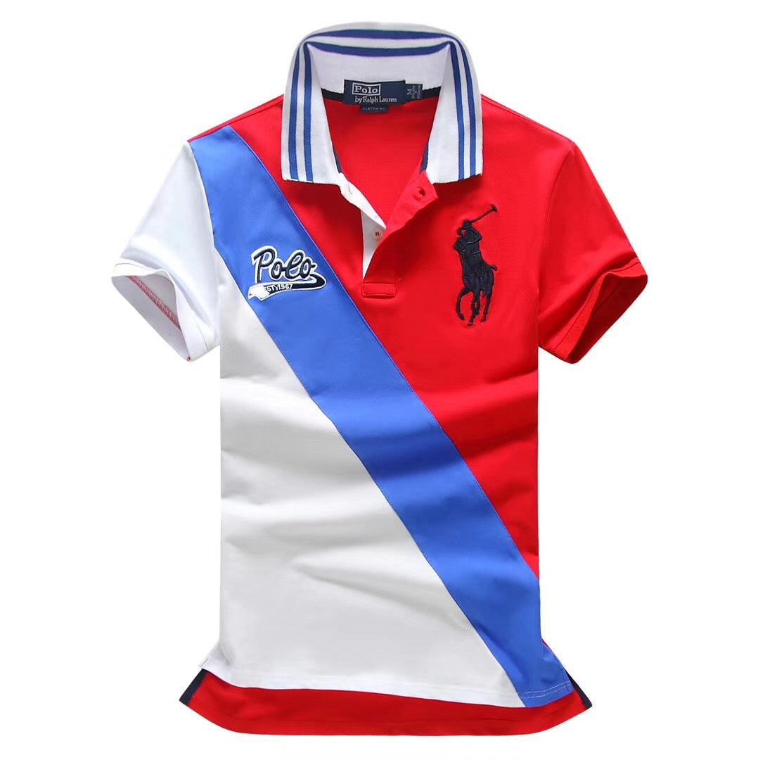 RL Custom Fitted Polo Est 1967 Red and Blue Polo Shirt - Obeezi.com