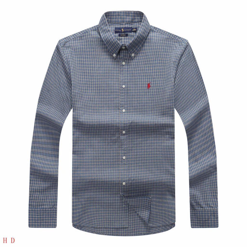 RL Custom Men's Casual Grey Blue Crest Check Longsleeve Shirt - Obeezi.com