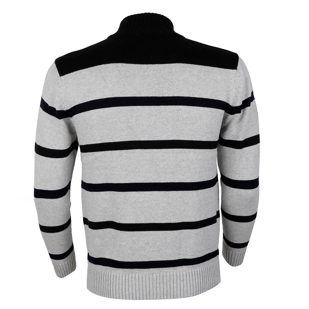 RL Men's Stripe Half-Zipper Black and Grey Cardigan - Obeezi.com