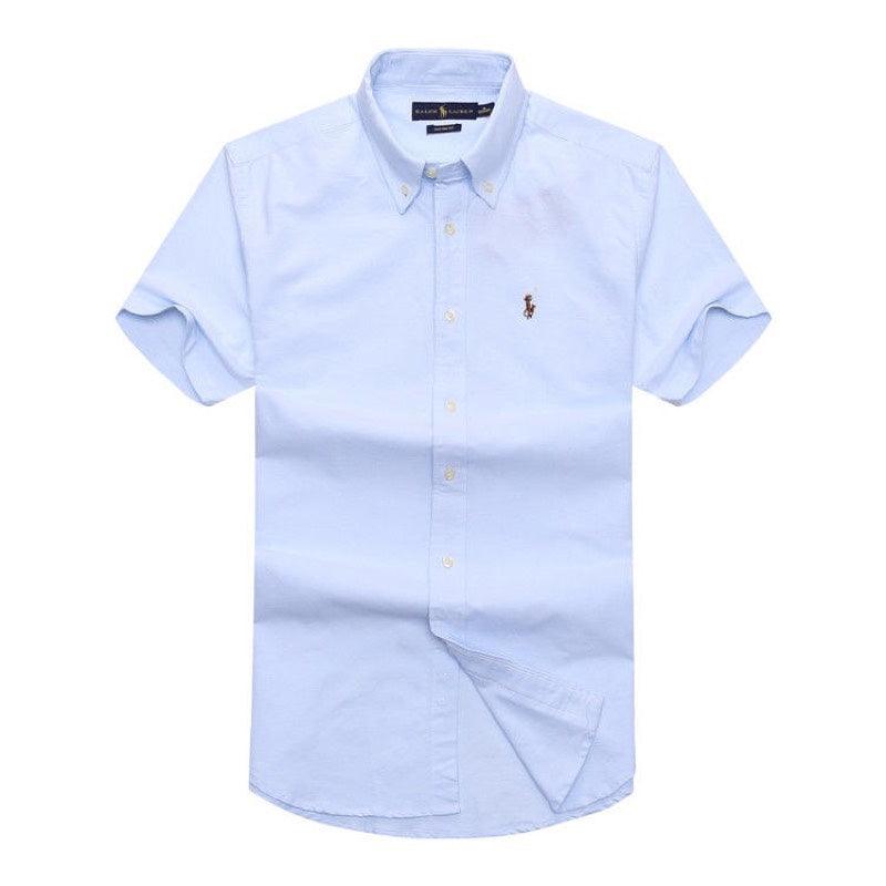 RL Polo Men's Custom Fit Poplin Short Sleeve Shirt Skyblue - Obeezi.com