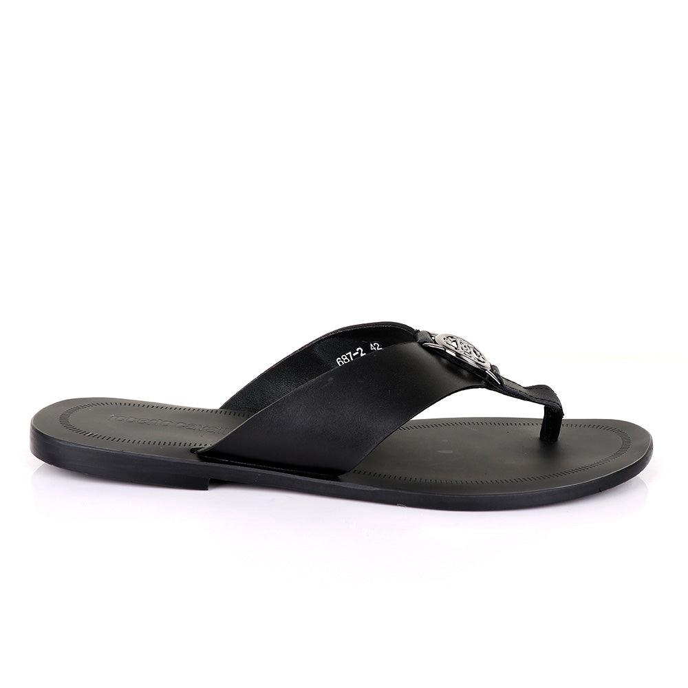 Roberto Cavalli Black Leather Slippers - Obeezi.com